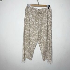 Fresh Produce Beige Floral Cotton pull On Pants Beachy Coastal Women's‎ XL